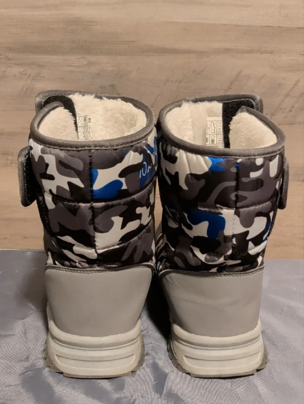 Sport Kids Grey, Black & Blue Camo Winter Boots